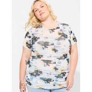 Torrid 0x 0 L 12 Stretch Mesh Crew Neck Ruched Top